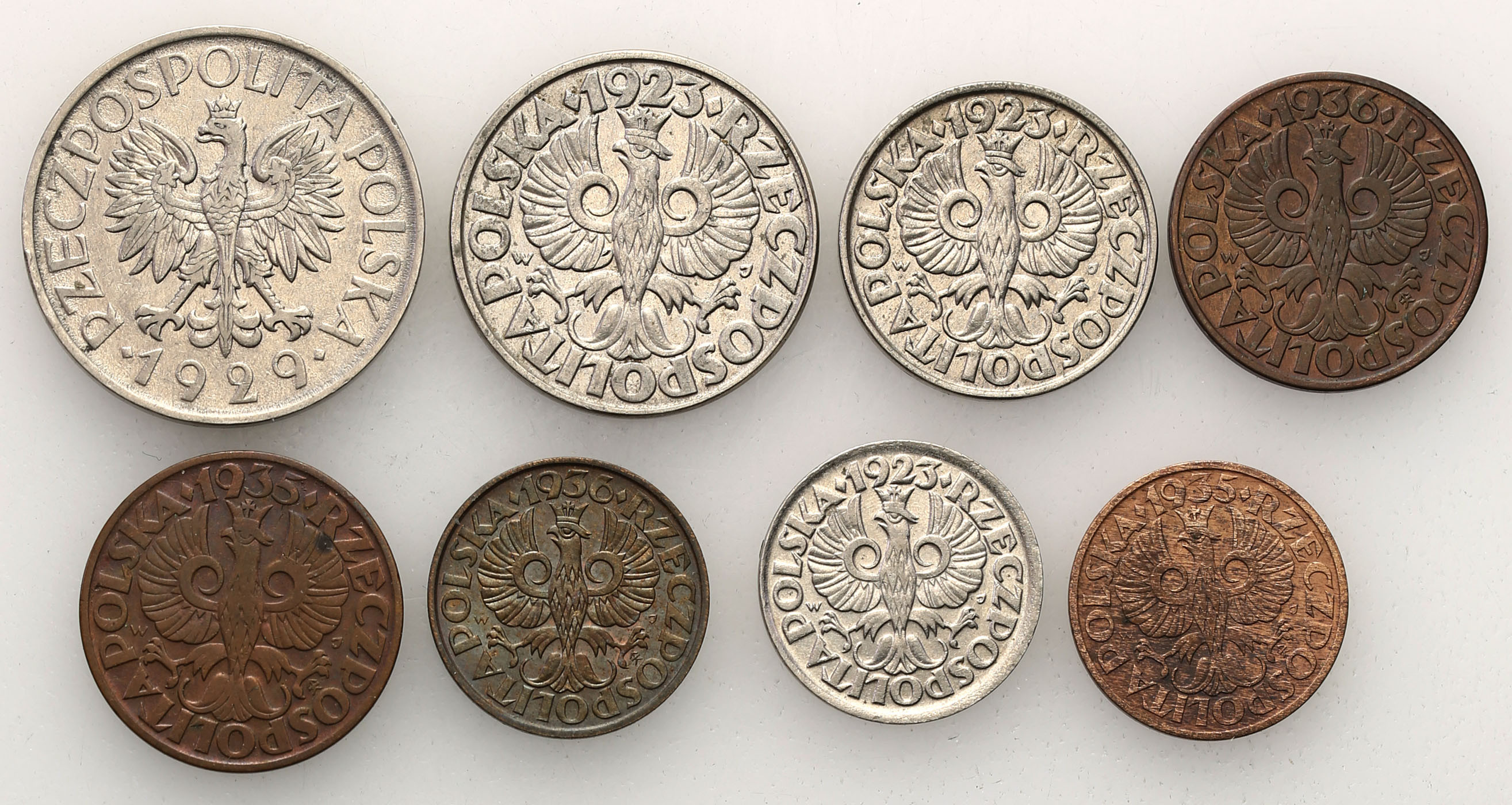 II RP. 1 grosz do 1 złoty 1923-1936, zestaw 8 monet
